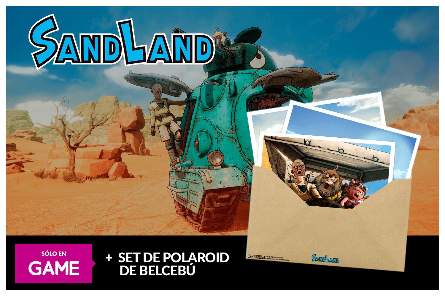 SAND LAND con SET DE POLAROID DE BELCEBÚ Exclusivo GAME y DLC como regalos - Imagen 3